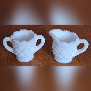 Vintage 1950s Westmoreland Child's Toy Milk Glass Set Creamer & Sugar Dishes